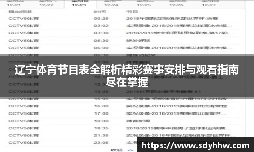 辽宁体育节目表全解析精彩赛事安排与观看指南尽在掌握